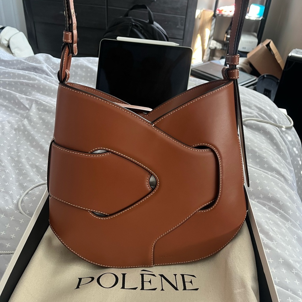 Polene Nodde Hobo Leather Shoulder Bag -cognac